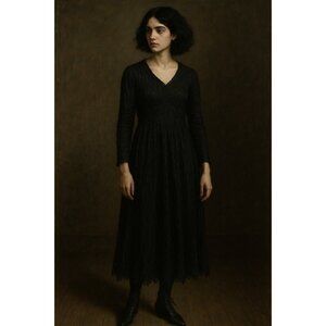 Zoe California Vintage Dark Academia Crinkled Velvet Size M Black Dress **READ**